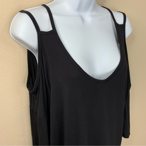 Express 111 Black V Neck Short Sleeve Oversized Top Cut Out Sleeve Stretch - Picture 5 of 8